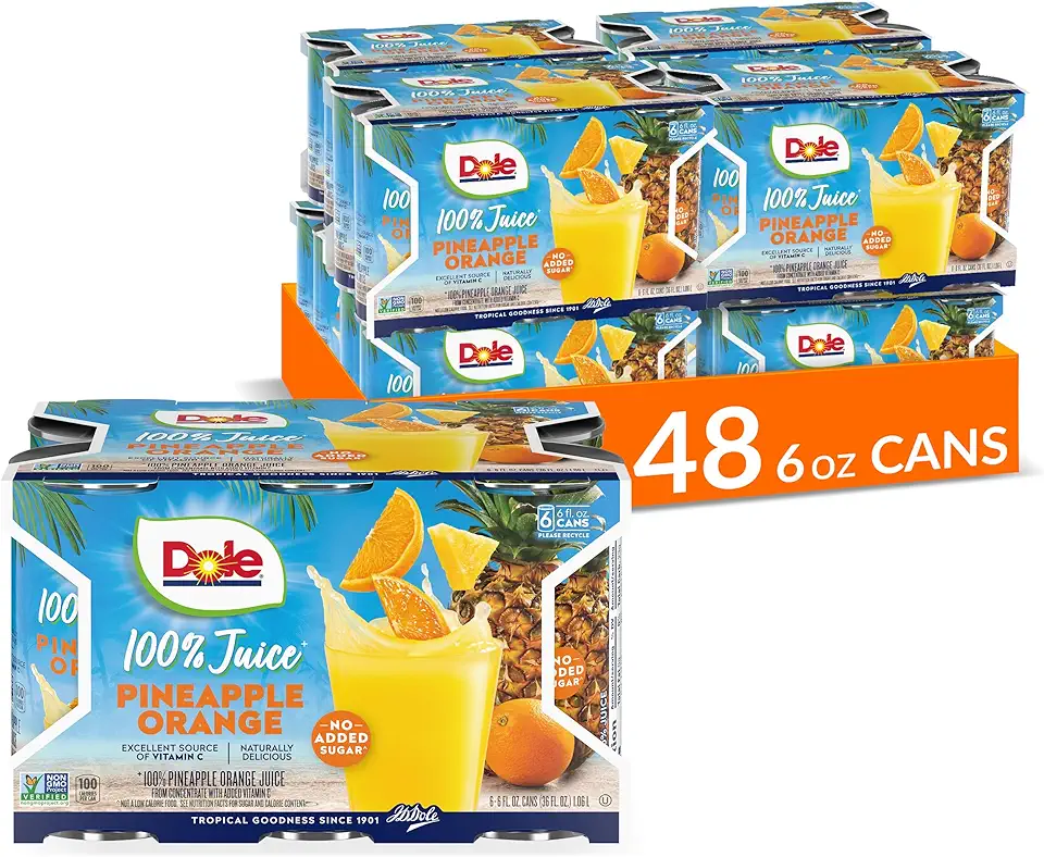 Dole Pineapple Orange Juice, 100% Fruit Juice with Added Vitamin C, 6 Fl Oz (Pack of 6), 48 Total Cans