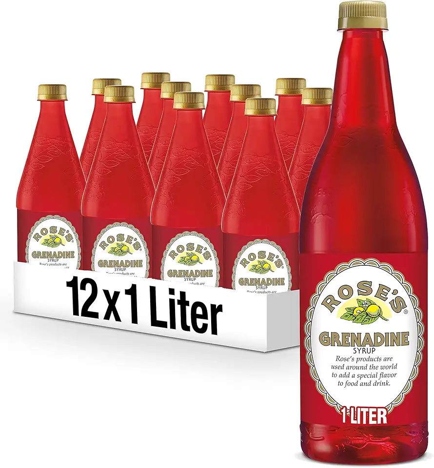 Rose&#x27;s Grenadine, 1 L bottle (Pack of 12), Made with Pomegranate Flavor, Mixer to Add to Cocktails and Non-Alchoholic Drinks, Trusted by Bartenders