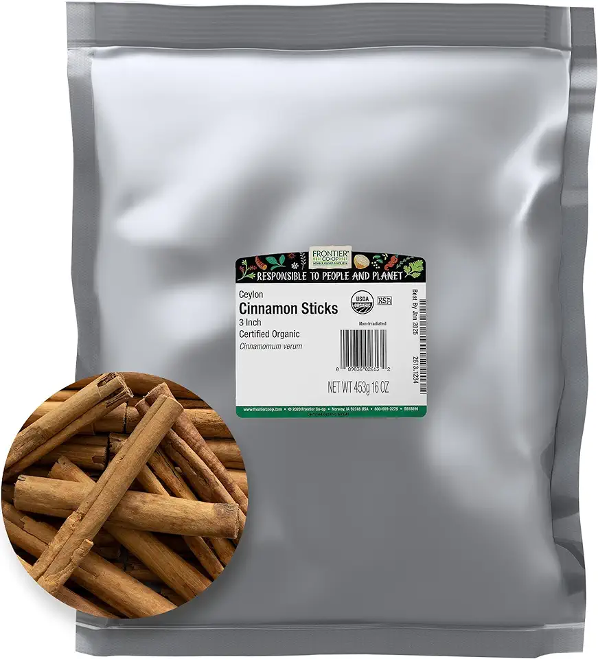 Frontier Co-op Organic 3&quot; Ceylon Cinnamon Sticks, 1lb - Bulk Cinnamon Sticks for Crafts, Drinks, Holiday Recipes, Cinnamon Powder and More