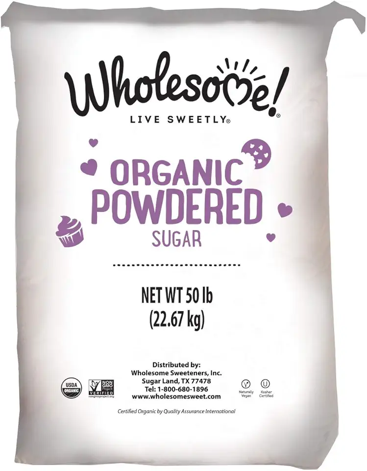 Wholesome Fair Trade Organic Powdered Sugar, Naturally Flavored Real Sugar, Non GMO &amp; Gluten Free, 50 Pound (Pack of 1)