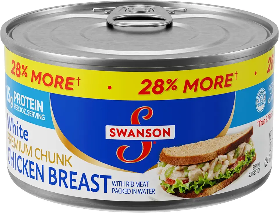 Swanson White Premium Chunk Canned Chicken Breast in Water, Fully Cooked Chicken, 12.5 OZ Can