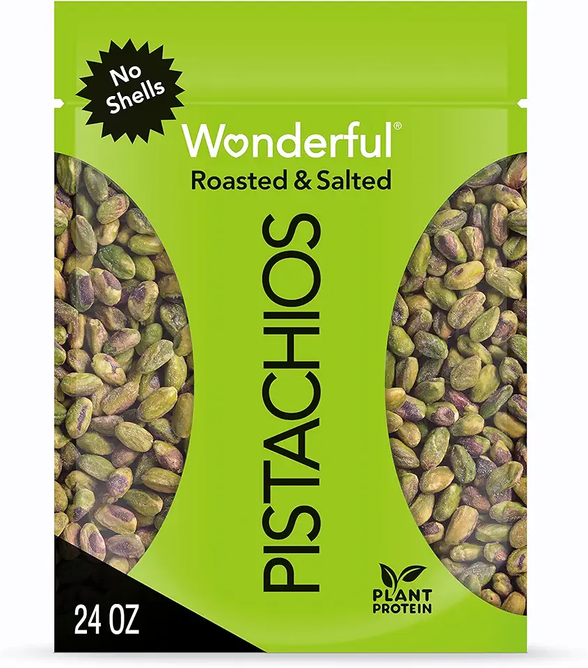 Wonderful Pistachios No Shells, Roasted &amp; Salted Nuts, 24 Ounce Resealable Bag, Protein Snacks, Gluten Free, Healthy Snack