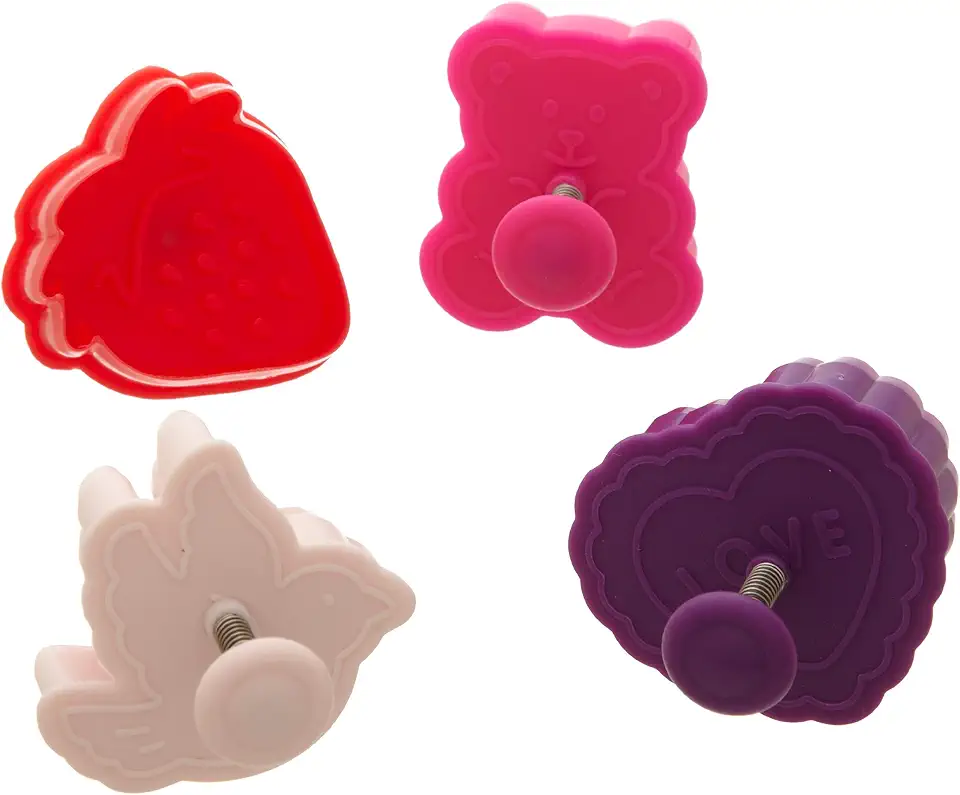 Ateco Valentine Themed Plunger Cutters, Set of 4 Shapes for Cutting Decorations &amp; Direct Embossing, Spring-loaded Handle, Food Safe Plastic