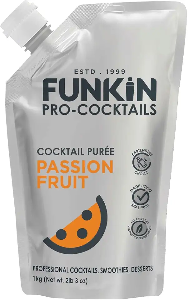 Funkin Passion Fruit Puree | Real Fruit, Two Ingredient, Natural Mixer for Cocktails, Drinks, Smoothies | Vegan, Non-GMO, Gluten-Free (2.2 lbs)