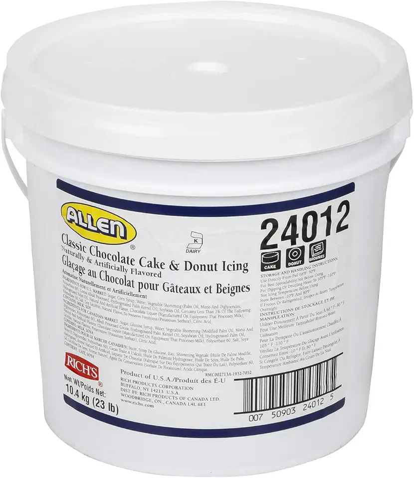 Rich&#x27;s JW Allen Classic Cake &amp; Donut Icing, 23 lb Pail, Chocolate, 368 Ounce