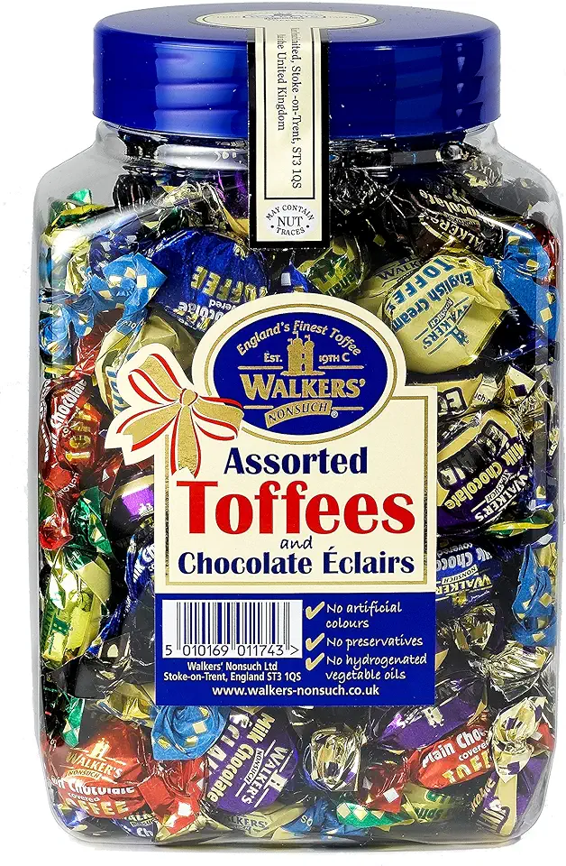 Walkers&#x27; Nonsuch Assorted Toffees &amp; Chocolate Eclairs | Contains English Creamy, Milk &amp; Dark Chocolate Covered, Banana Split &amp; Milk Toffees | Traditional British Candy | 44.09 Oz (1.25kg)