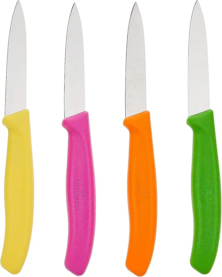 Victorinox Swiss Classic Paring Knife Set - Superior Kitchen Knives for Cutting Fruit, Vegetables &amp; More - Cooking Knives for Kitchen Accessories - Multicolored 4-Piece Set, Straight Edge, 3&quot;