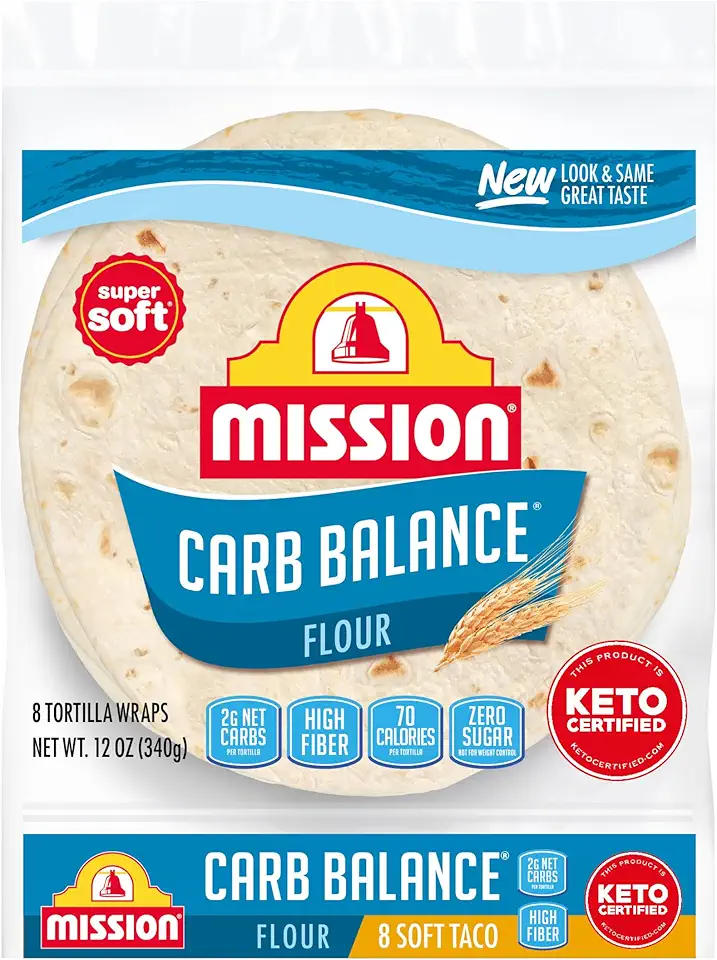 Mission Carb Balance Soft Taco Flour Tortillas, 8 Count, Low Carb, Keto, High Fiber, No Sugar