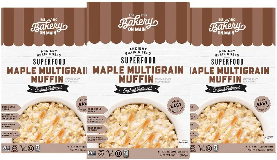 Bakery On Main, Gluten-Free Instant Oatmeal, Vegan &amp; Non GMO - Maple Multigrain Muffin, 10.5 Ounce (Pack of 3)