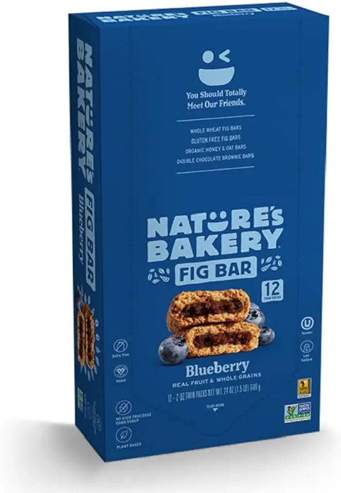 Nature&#x27;s Bakery Whole Wheat Fig Bars, Blueberry, Real Fruit, Vegan, Non-GMO, Snack bar, Twin packs- 12 count