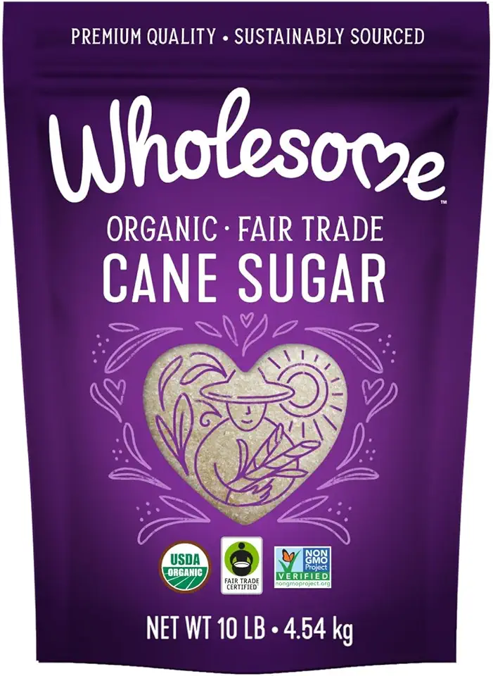 Wholesome Sweeteners 10-Pound Organic Cane Sugar, Fair Trade, Non GMO, Gluten Free, Pure &amp; Vegan, for Baking and Sweetening