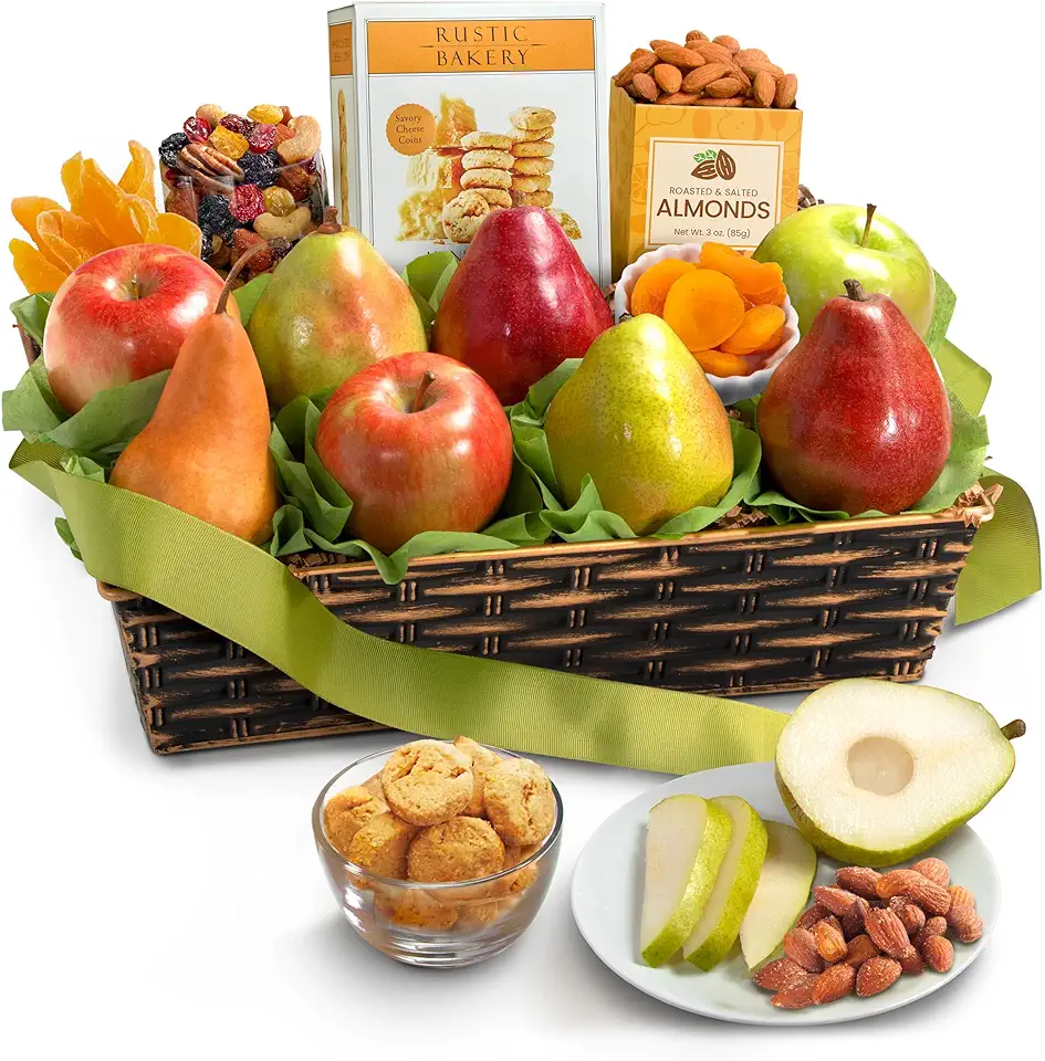 A Gift Inside Classic Fresh Fruit Basket Gift with Crackers, Cheese and Nuts for Holiday, Thank You, Birthday, Get Well, Anniversary, Corporate