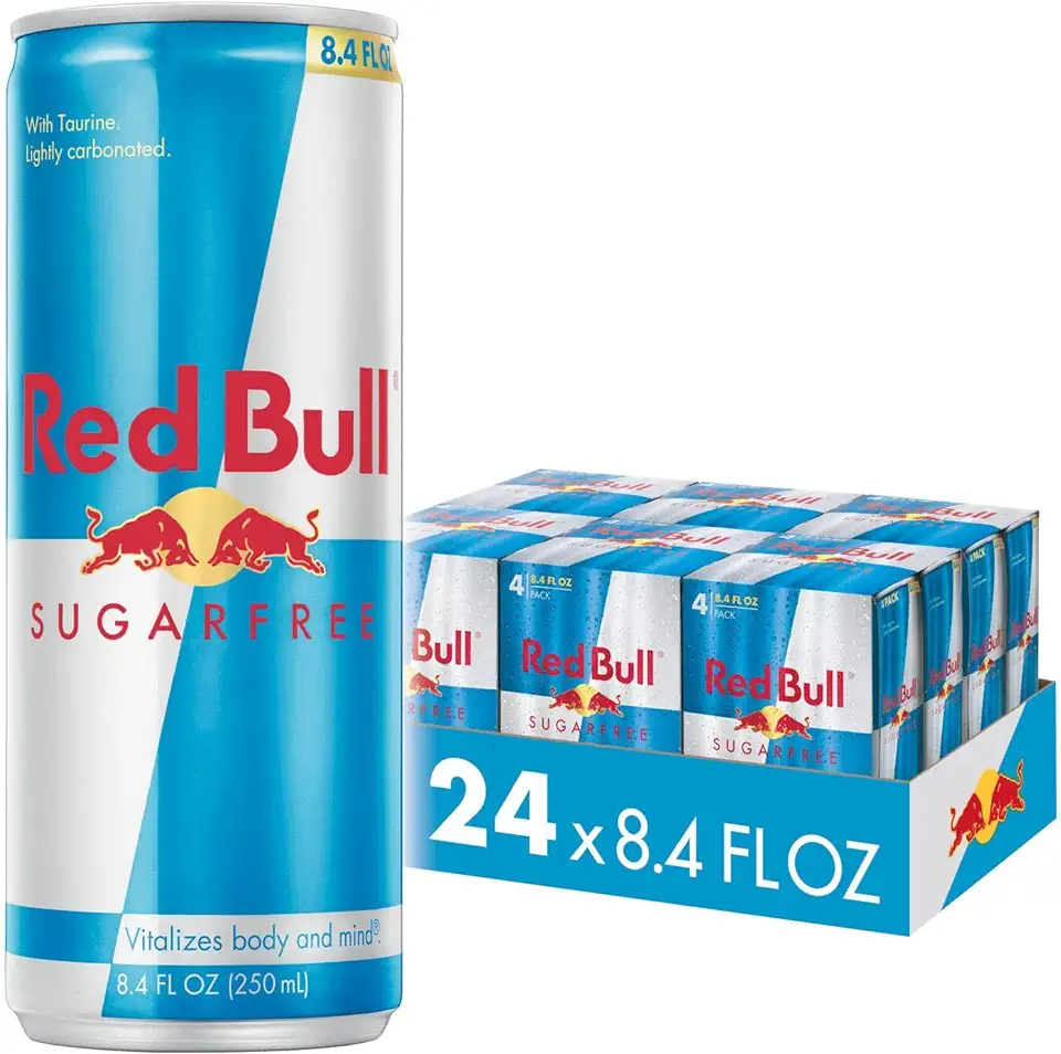 Red Bull Sugar Free Energy Drink with 80mg Caffeine plus Taurine &amp; B Vitamins, 8.4 Fl Oz, 6 Packs of 4 Cans (Pack of 24)