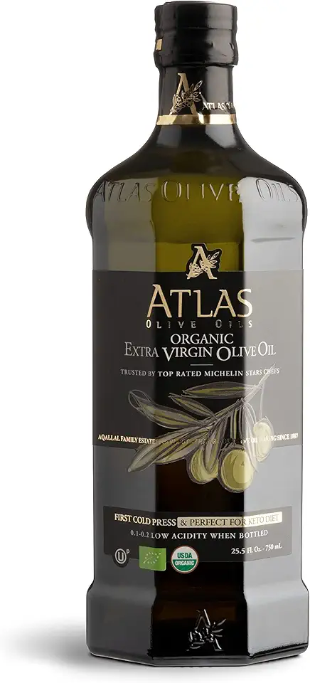 Atlas 750 mL Organic Cold Press Extra Virgin Olive Oil with Polyphenol Rich from Morocco | Newly Harvested Unprocessed from One Single Family Farm | Moroccan EVOO Trusted by Michelin Star Chefs