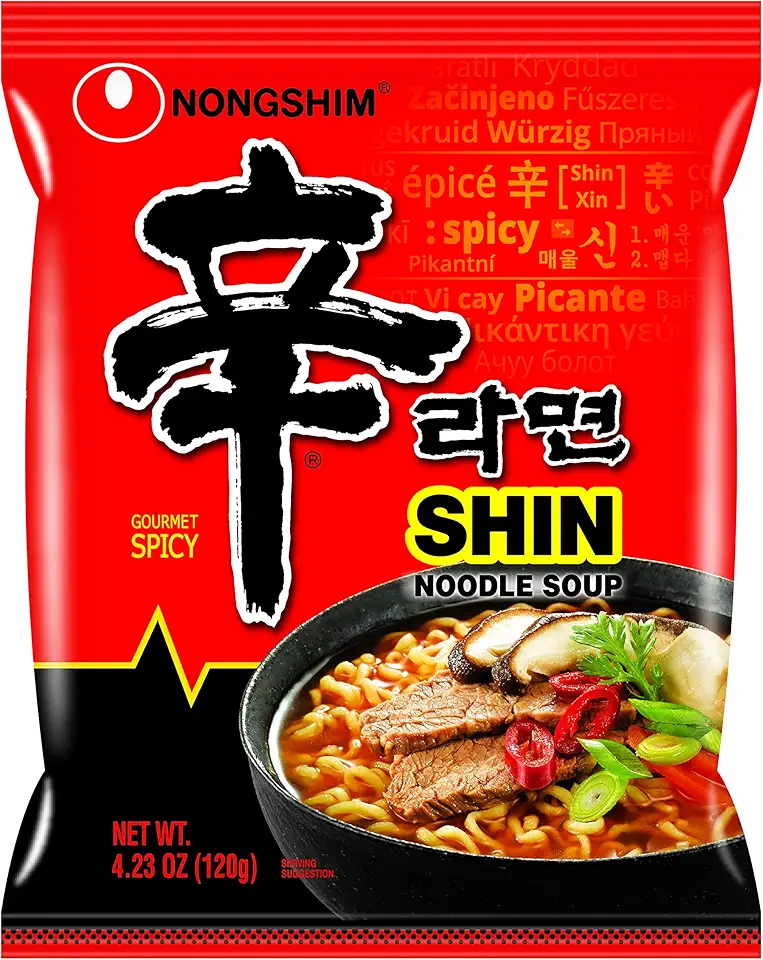 Nongshim Gourmet Spicy Shin Instant Ramen Noodle, 20 Pack, Chunky Vegetables, Premium Microwaveable Ramen Soup Mix, Savory &amp; Rich