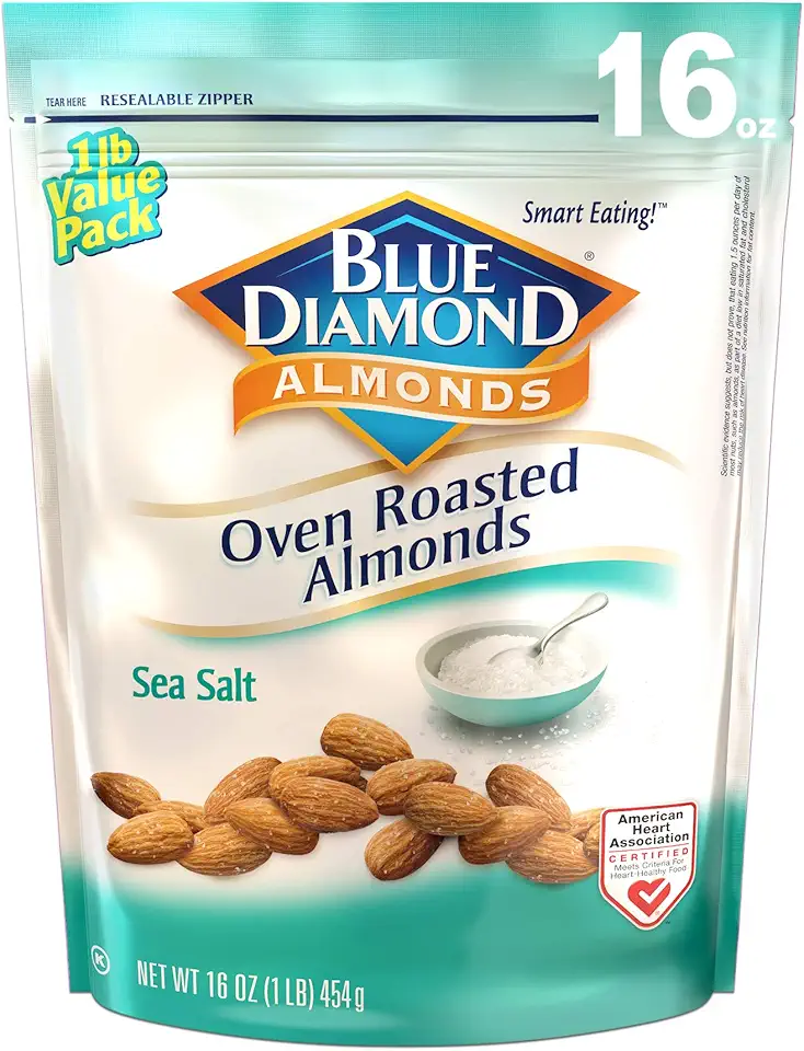 Blue Diamond Almonds Oven Roasted Snack Nuts, Sea Salt, 16 Oz Resealable Bag (Pack of 1)