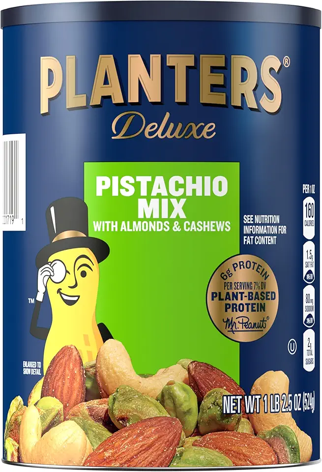 PLANTERS Pistachio Lovers Nut Mix, Mixed Nuts Snack with Pistachios no shell, Almonds &amp; Cashews, Party Snacks, Plant-Based Protein, After School Snack, Bulk Nuts, Kosher 1lb 2.5oz Canister