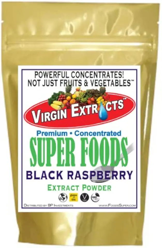 Virgin Extracts (TM) Pure Premium Raw Freeze Dried Organic Black Raspberry Powder Extract Concentrate 16oz Pouch (5 X Stronger) Black Raspberry Powder Raspberries Superfood