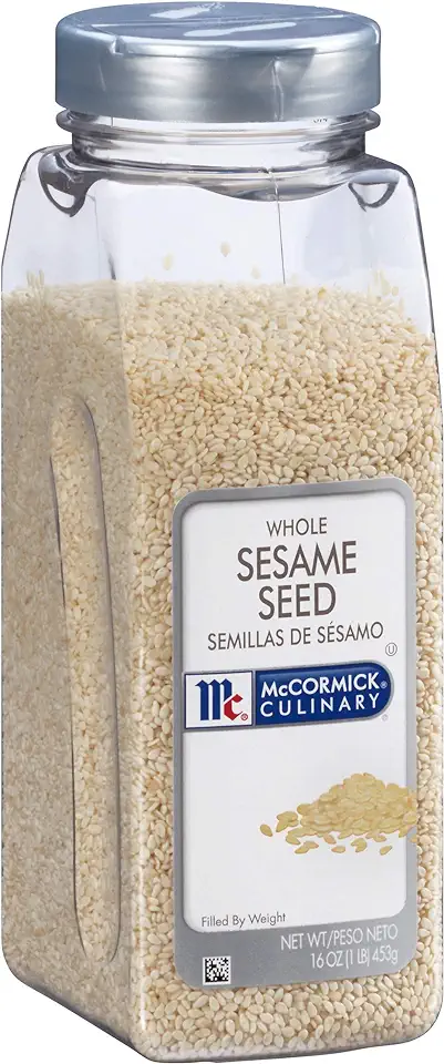 McCormick Culinary Whole Sesame Seed, 16 oz - One 16 Ounce Container of Hulled Whole White Sesame Seeds Perfect for Noodle Dishes, Sushi, Stir-Fries and Coating for Meat and Fish