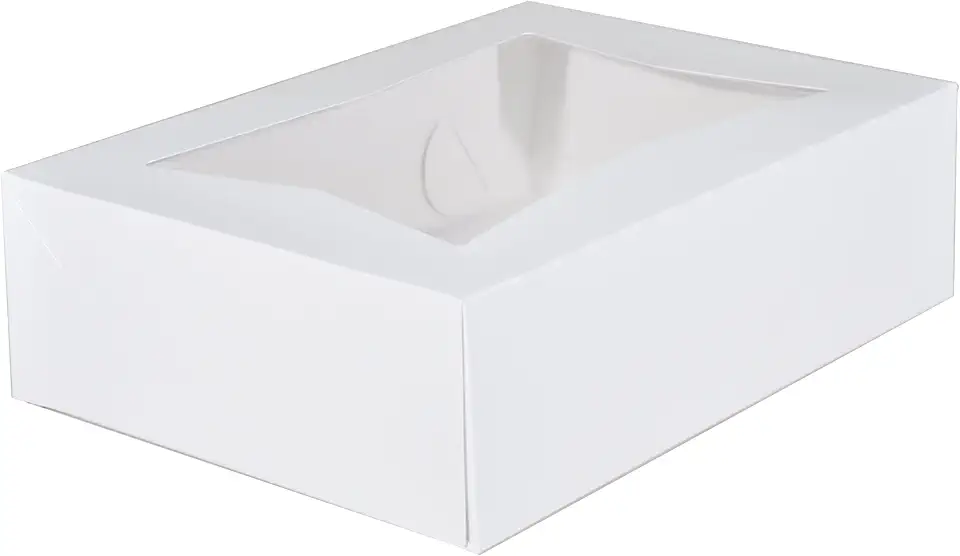 Southern Champion Tray 24263 Paperboard White Window Bakery Box, 14&quot; Length x 10&quot; Width x 4&quot; Height (Case of 100)