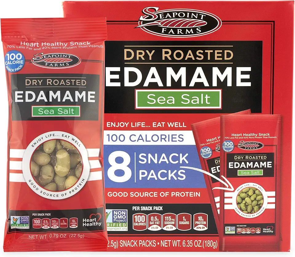 Seapoint Farms Dry Roasted Edamame, Sea Salt, Vegan, Gluten-Free, Kosher, and Non-GMO, Crunchy Snack for Healthy Snacking, 100 Calorie Snack Pack (12 Boxes)