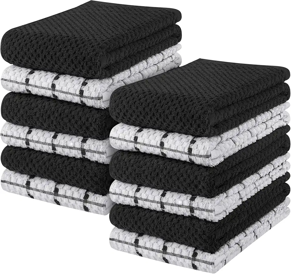 Utopia Towels Kitchen Towels, 15 x 25 Inches, 100% Ring Spun Cotton Super Soft and Absorbent Black Dish Towels, Tea Towels and Bar Towels, (Pack of 12)