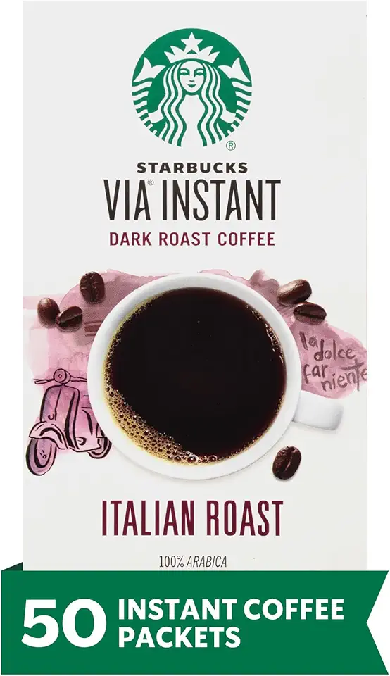 Starbucks VIA Instant Coffee, Dark Roast Coffee, Italian Roast, 100% Arabica, 1 box (50 packets)