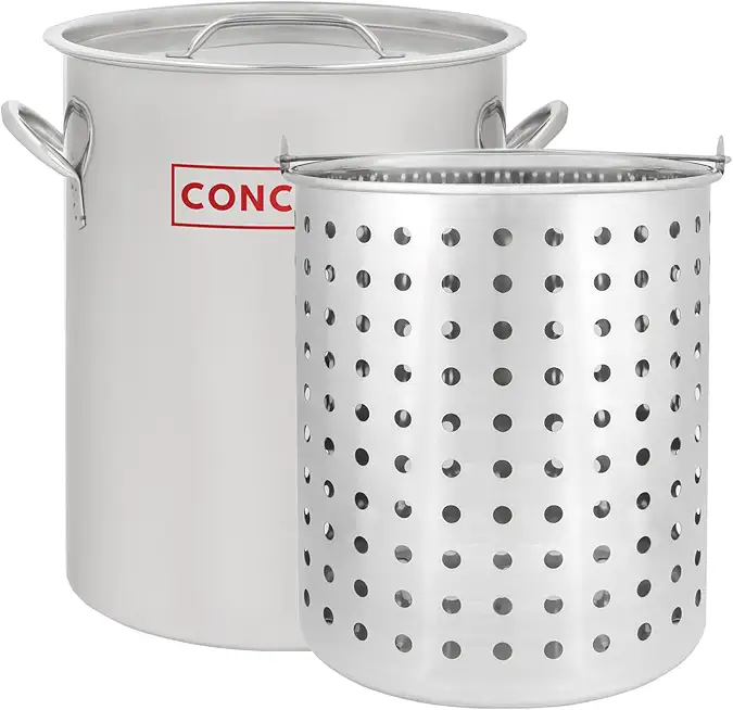 CONCORD 42 QT Stainless Steel Stock Pot w/Basket. Heavy Kettle. Cookware for Boiling (42)