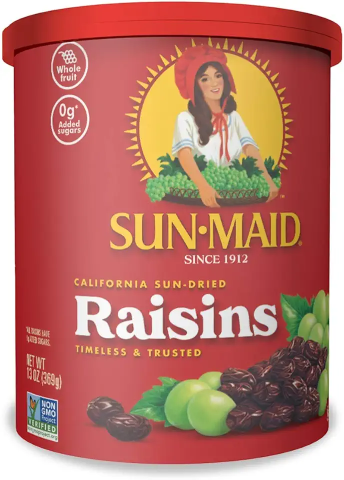 Sun-Maid California Sun-Dried Raisins - 13 oz Resealable Canister - Dried Fruit Snack for Lunches, Snacks, and Natural Sweeteners