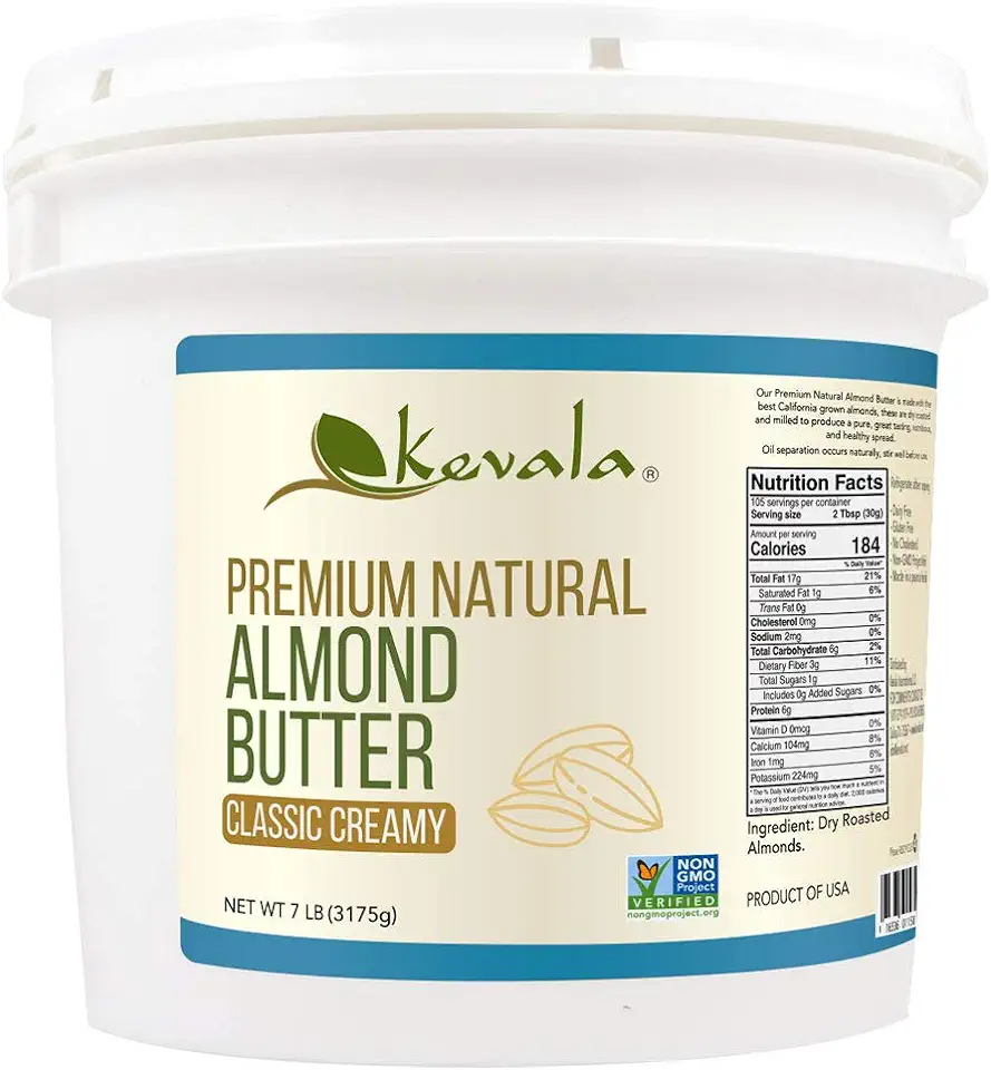 Kevala Almond Butter Creamy – Gluten Free – Dairy Free – Spreadable Butter – Almond Paste for Baking – Roasted Almonds – Premium Natural – 7 lb – 3175 gr