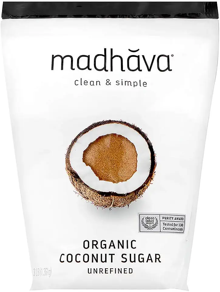 MADHAVA Organic Coconut Sugar 3 Lb. Bag (Pack of 1), Natural Sweetener, Sugar Alternative, Unrefined, Sugar for Coffee, Tea &amp; Recipes, Vegan, Organic, Non GMO