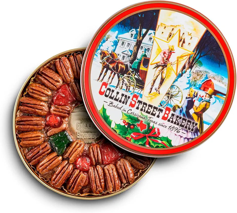 Collin Street Bakery DeLuxe Fruitcake - Pecans, Pineapple, Papaya, Cherries, Raisins, &amp; Honey - Giftable Tin - Baked in Texas Since 1896 - Regular Size 7&quot; - 101A