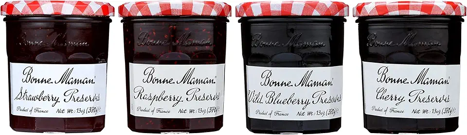 Bonne Maman Preserves, Variety Pack (Strawberry, Raspberry, Wild Blueberry, Cherry), 13 Ounce Jars (Pack of 4)