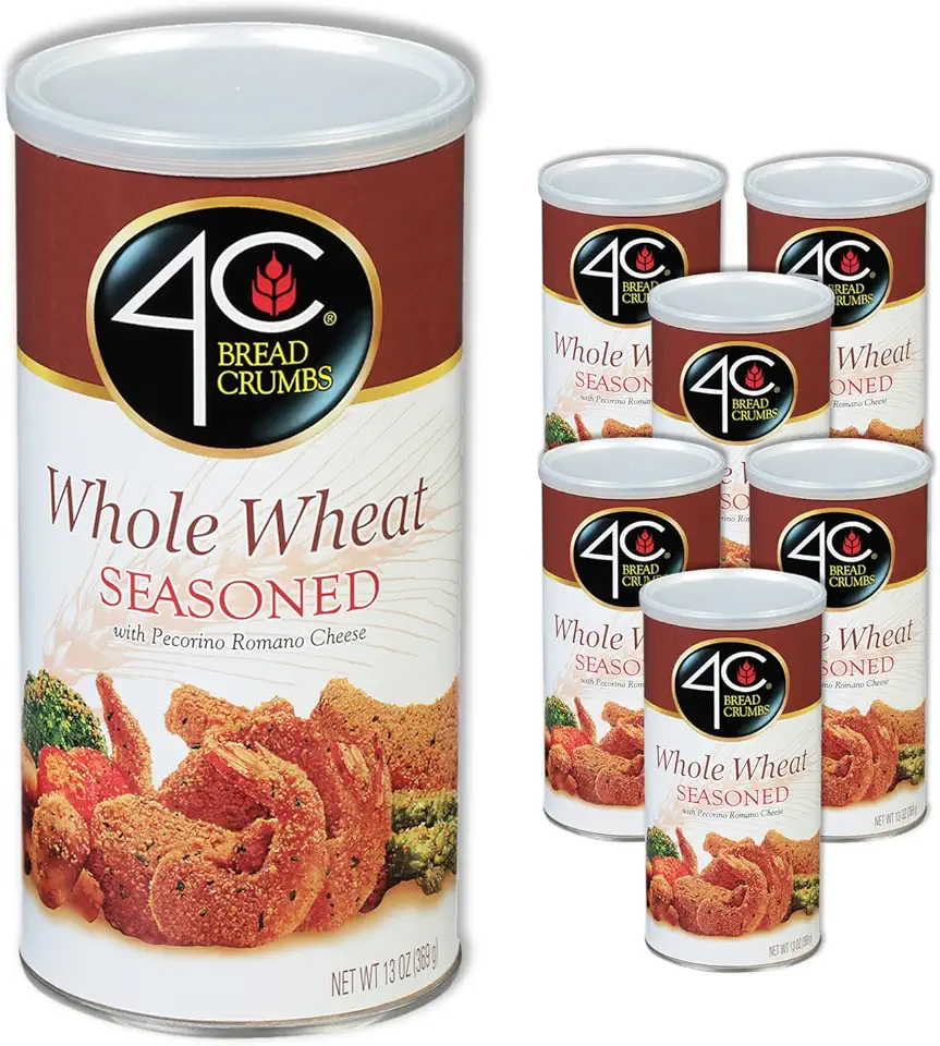 4C Premium Bread Crumbs, Whole Wheat Seasoned with Pecorino Romano Cheese 6 Pack, Flavorful Crispy Crunchy, Value Pack