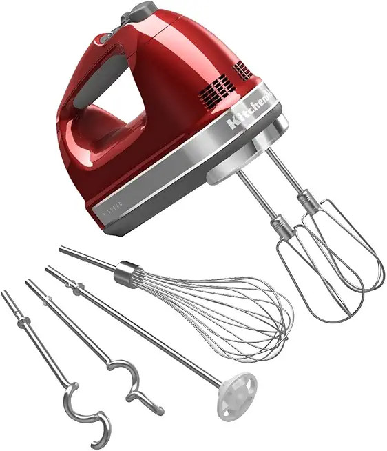 KitchenAid 9-Speed Digital Hand Mixer with Turbo Beater II Accessories and Pro Whisk - Candy Apple Red