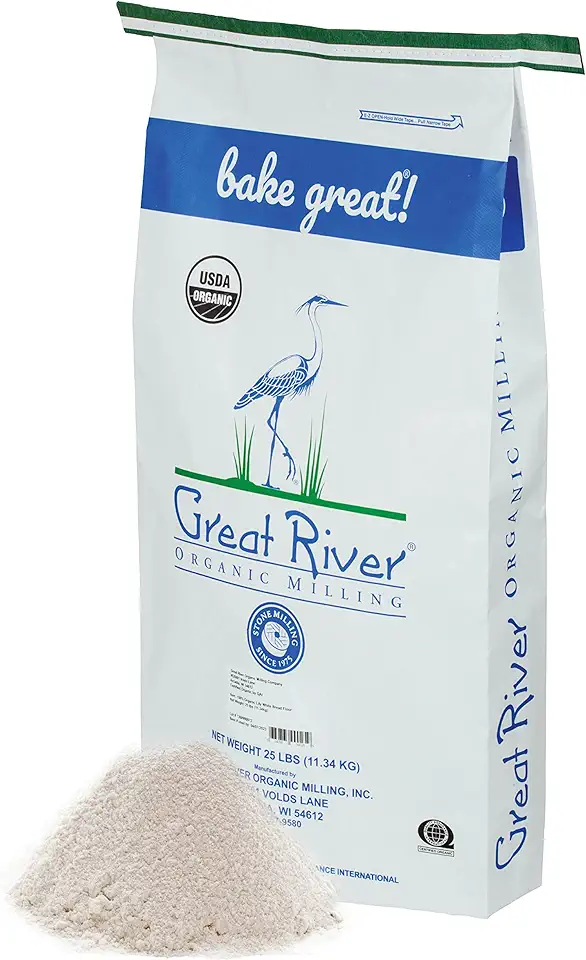 Great River Milling Organic All-Purpose Flour | Lily White All-Purpose Flour | Unbromated &amp; Unbleached | Non-GMO &amp; Kosher | Balanced Protein &amp; Gluten | Flour for Bread Maker, Ovens | 25 Lb (Pack Of 1)