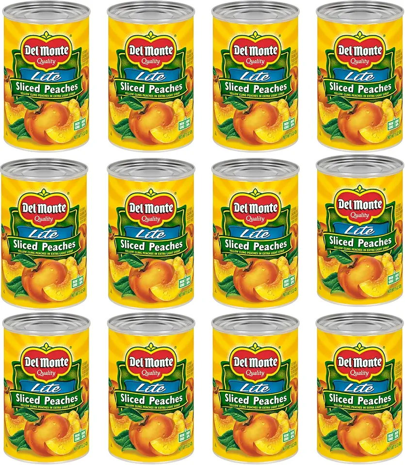 Del Monte Sliced Yellow Canned Peaches in Extra Light Syrup, 15 oz Can (Pack of 12 Cans)