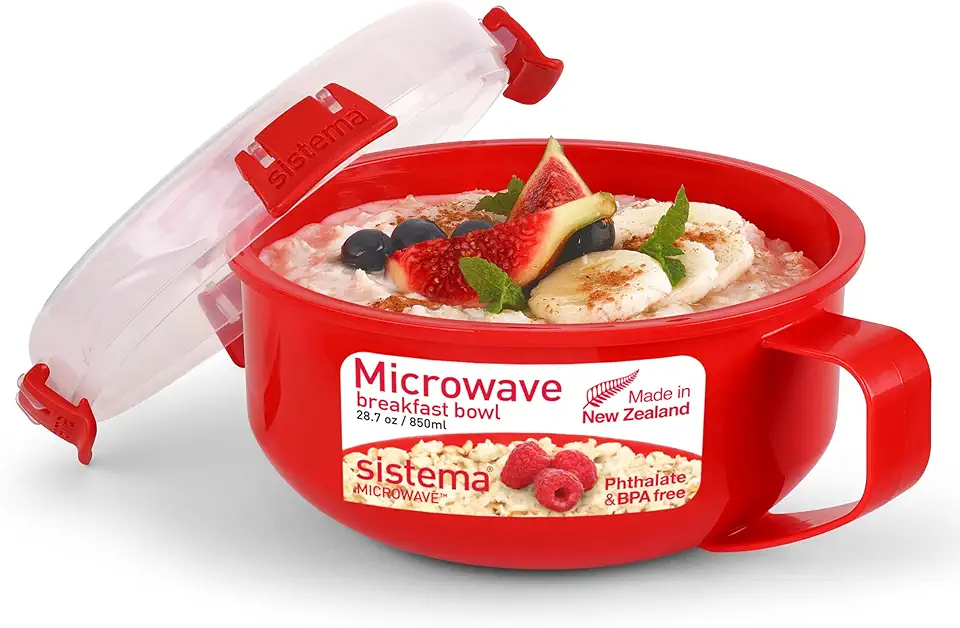 Sistema Microwave Collection Plastic Breakfast Bowl, 28.7oz./850ml, Red