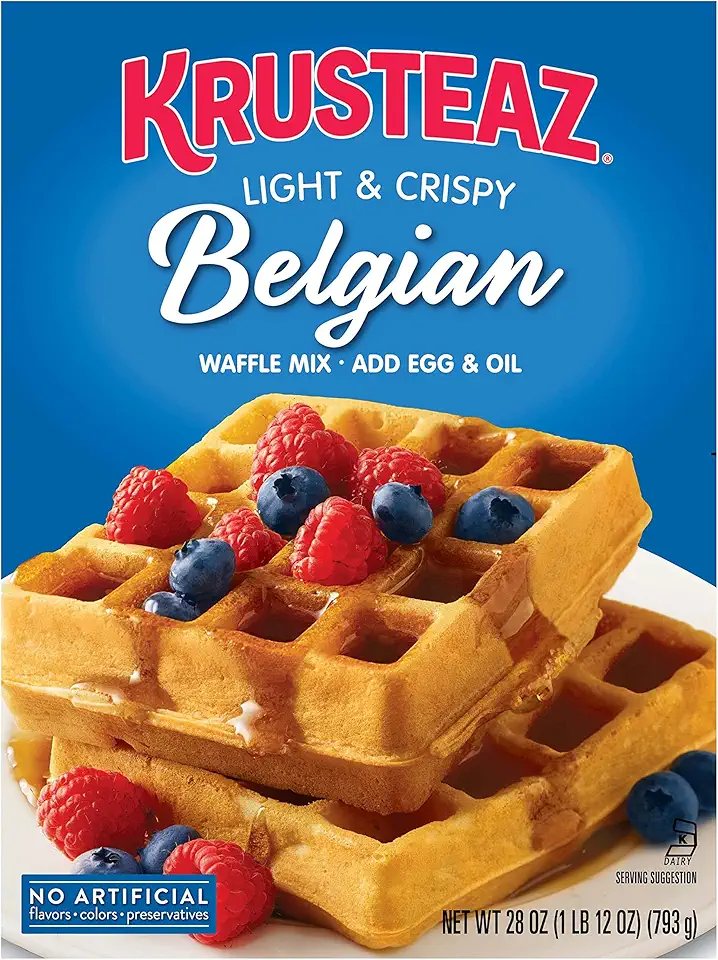 Krusteaz Light &amp; Crispy Belgian Waffle Mix No Artificial Flavors, Colors, or Preservatives 28 Ounce (Pack of 2)