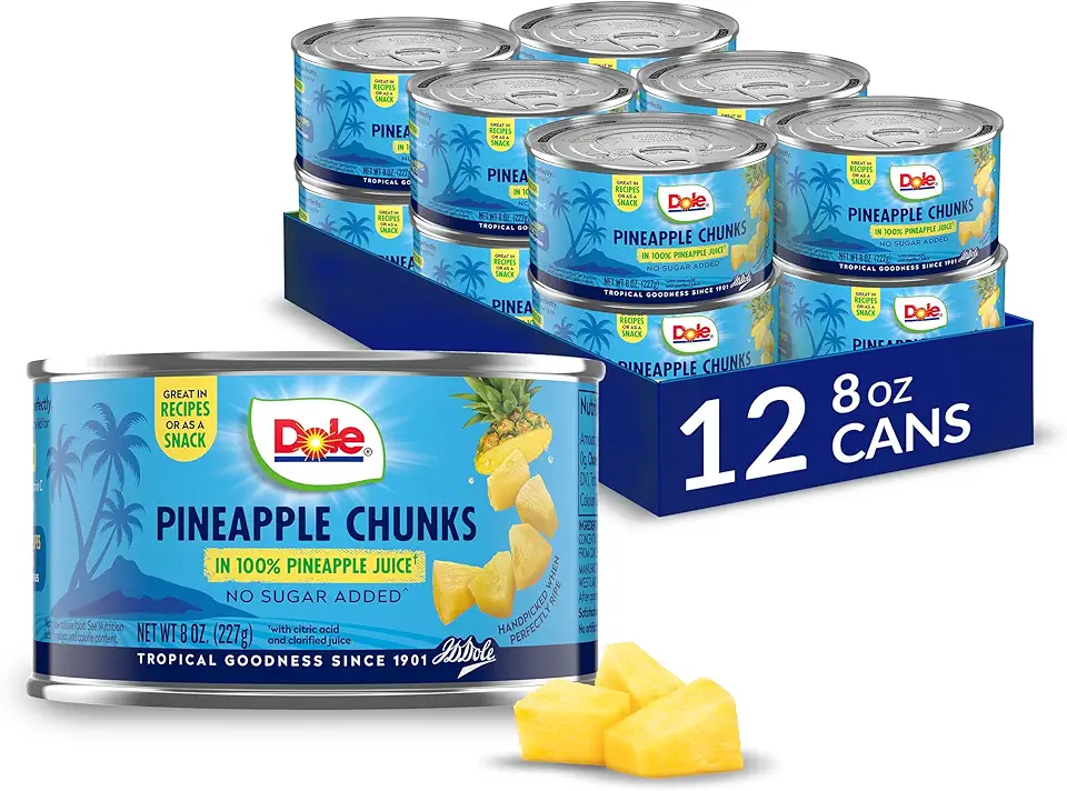 Dole Canned Fruit, Pineapple Chunks in 100% Pineapple Juice, Gluten Free, Pantry Staples, 8 Oz, 12 Count, Packaging May Vary