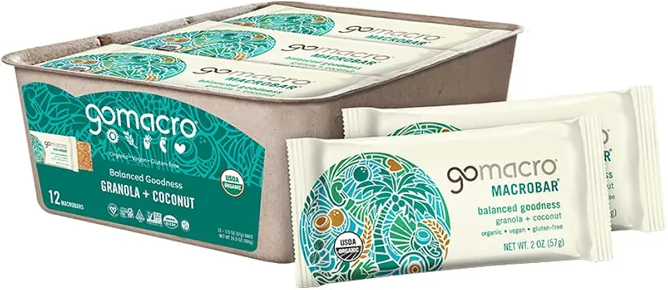 GoMacro MacroBar Organic Vegan Snack Bars - Granola + Coconut (2.0 Ounce Bars, 12 Count)