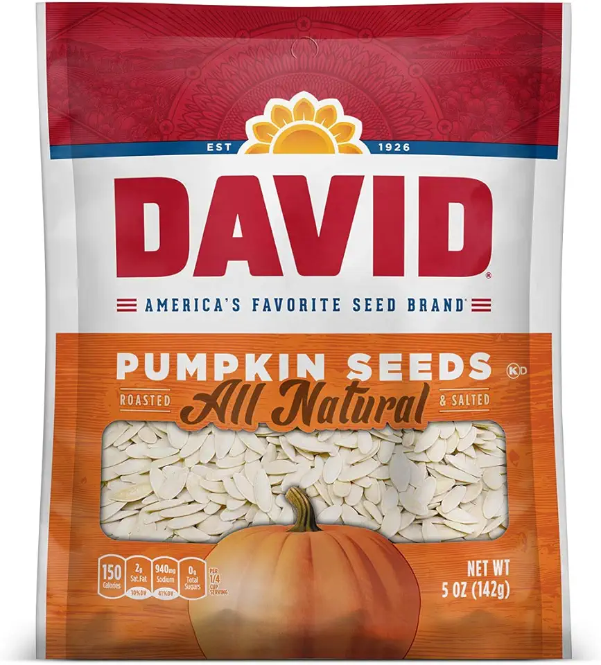 DAVID Seeds Salted and Roasted Pumpkin Seeds, Keto Friendly Snack, 5 OZ Bags, 12 Pack