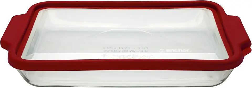 Anchor Hocking 3-quart Glass Baking Dish with Airtight TrueFit Lid, Cherry Red, Set of 1