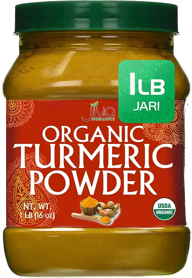 Organic Turmeric Powder 1 Pound Jar by Jiva Organics - 100% Raw with Curcumin - Lab Tested &amp; Reports Available - Raw from India