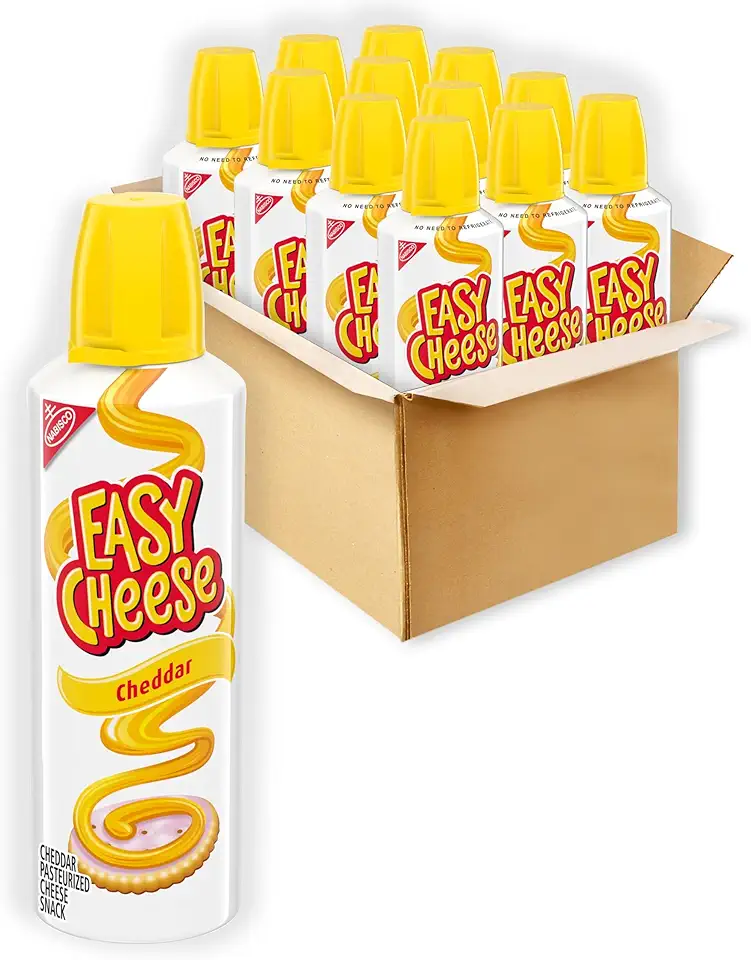 Easy Cheese Cheddar Cheese Snack, 12 - 8 oz Cans