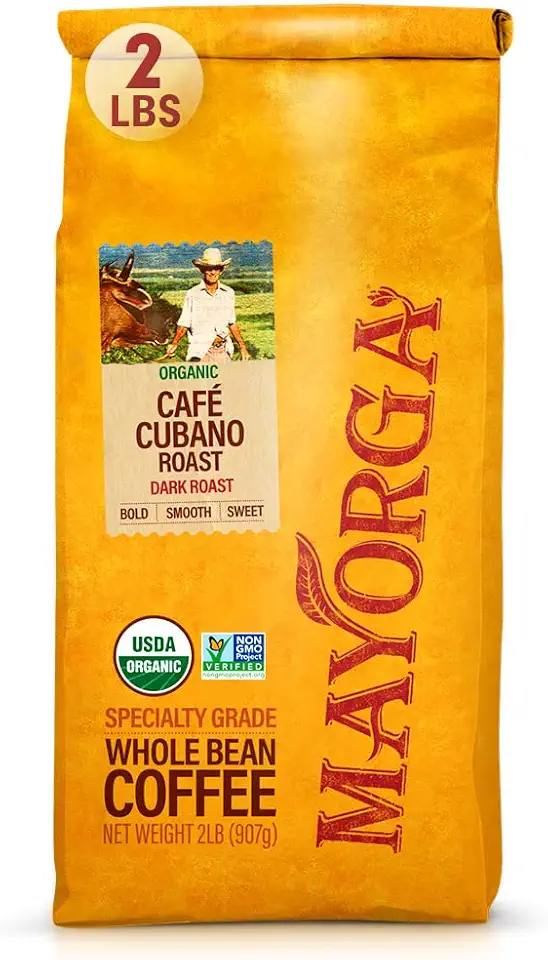 Mayorga Organics Coffee Cubano Roast Dark Coffee Dark Roast Whole Bean Coffee 2lbs Bag Café, Specialty-Grade, 100% USDA Organic, Non-GMO Verified, Direct Trade, Kosher