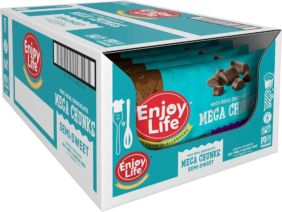 Enjoy Life Baking Chocolate Semi-Sweet Mega Chunks, Dairy Free Chocolate Chips, Soy Free, Nut Free, Non GMO, Gluten Free, Vegan Chocolate Chips, 12 Bags (10 oz) Bulk Chocolate