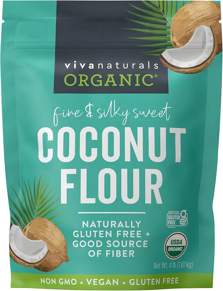 Viva Naturals Organic Coconut Flour (4 lbs) - Gluten Free Flour Substitute for Keto, Paleo and Vegan Baking, Low Fat and Good Source of Fiber Coconut Baking Flour, Non-GMO, Unbleached and Unrefined, 1.81 kg