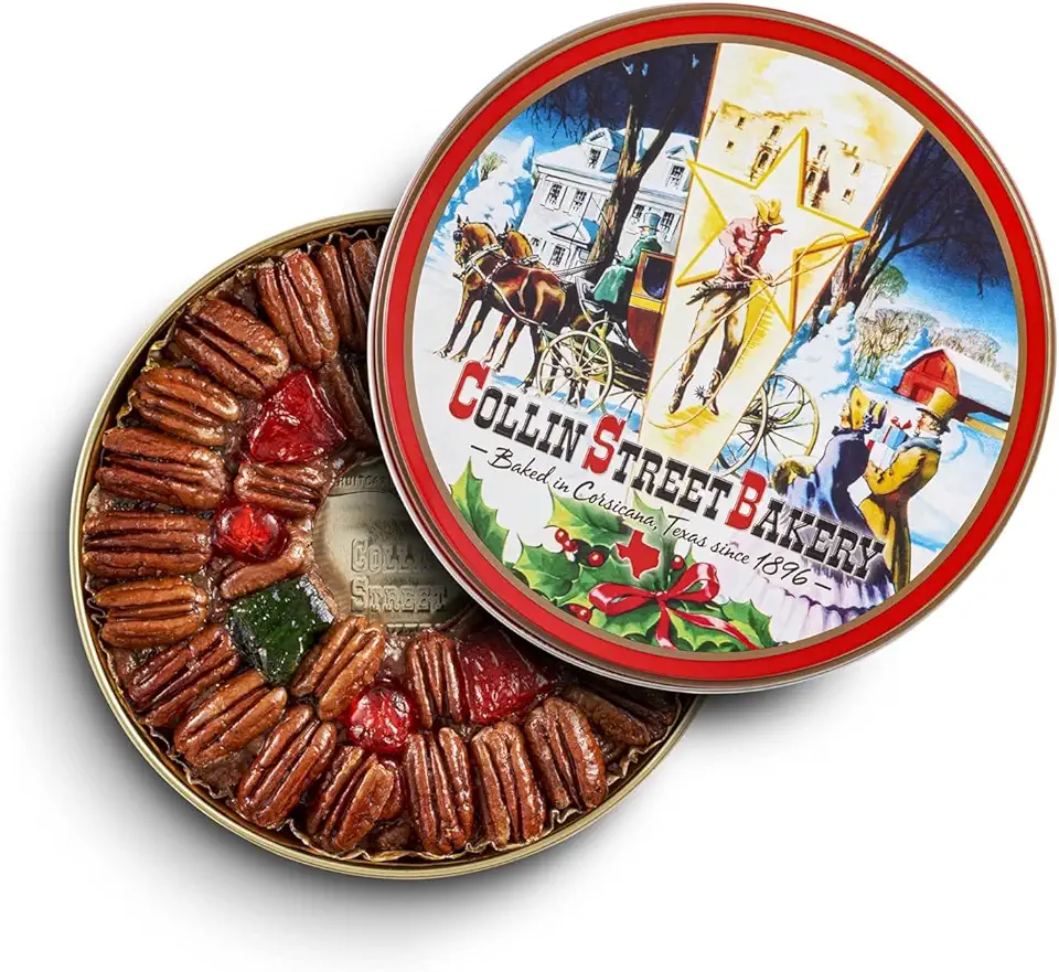 Collin Street Bakery DeLuxe Fruitcake - Handcrafted Fresh with Pecans, Pineapple, Papaya, Ripe Cherries, Raisins, &amp; Honey - Giftable Collector&#x27;s Tin - Baked in Texas Since 1896-8&quot; - 102A