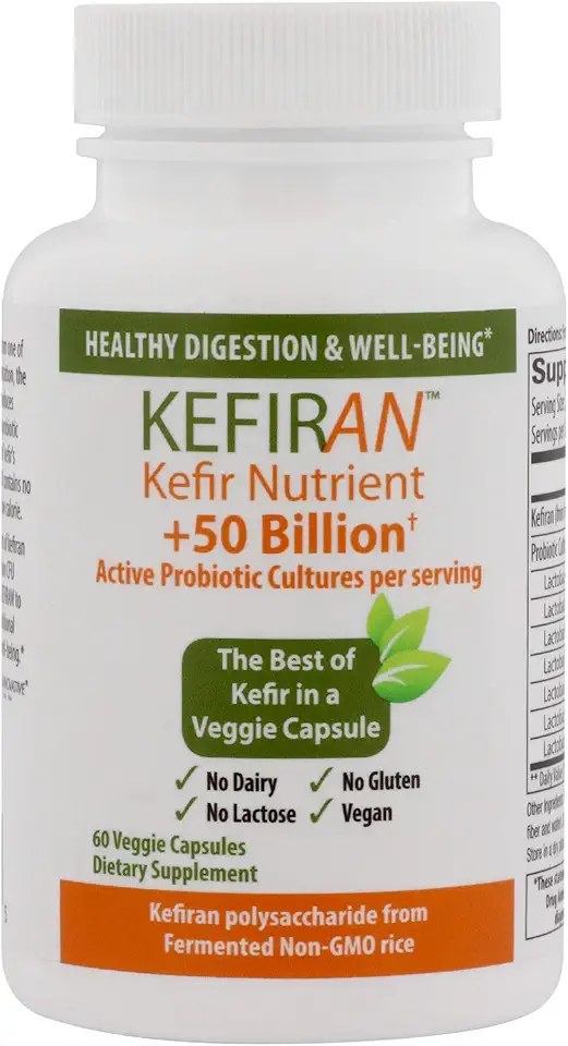 Lane Innovative - Kefiran, Vegetable Capsules, Kefir Nutrient + 50 Billion Active Probiotic Cultures, Supports Optimal Digestive Health, Gluten-Free (30 Servings)